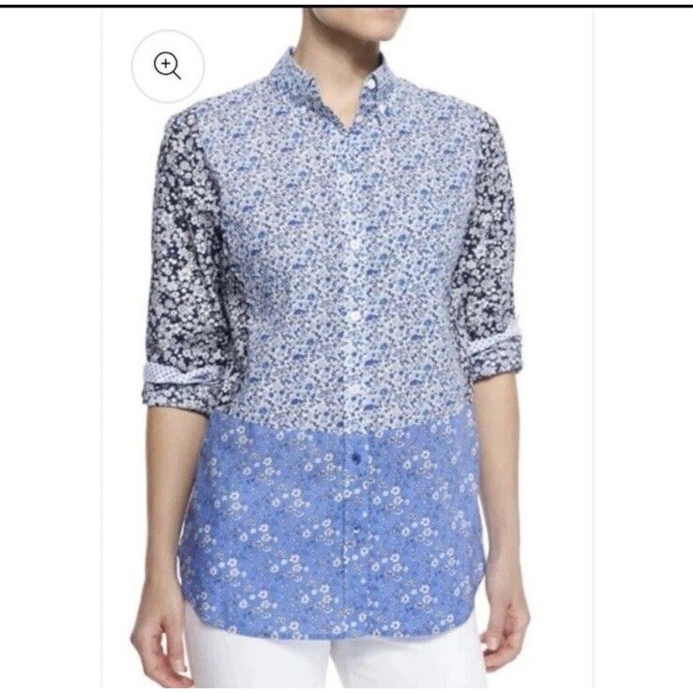 Equipment Femme Button Up Blouse Women S Blue Floral Patchwork Cottagecore Boho